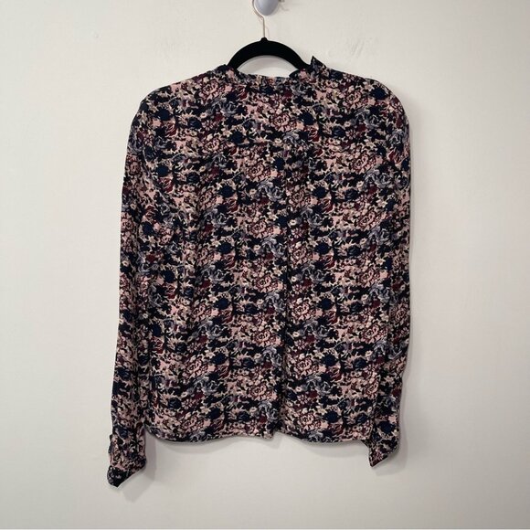 & Other Stories women’s black pink Floral Blouse L Long Sleeve button down top - Picture 6 of 8